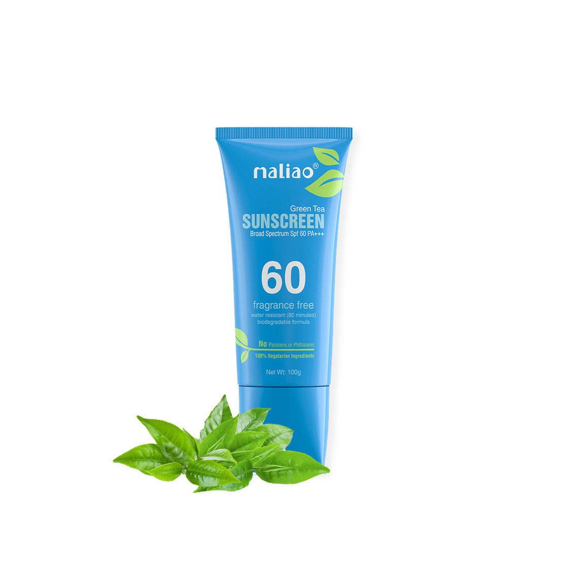 Maliao Green Tea Water Resistant Sunscreen - Broad Spectrum SPF 60 PA+++ 100g