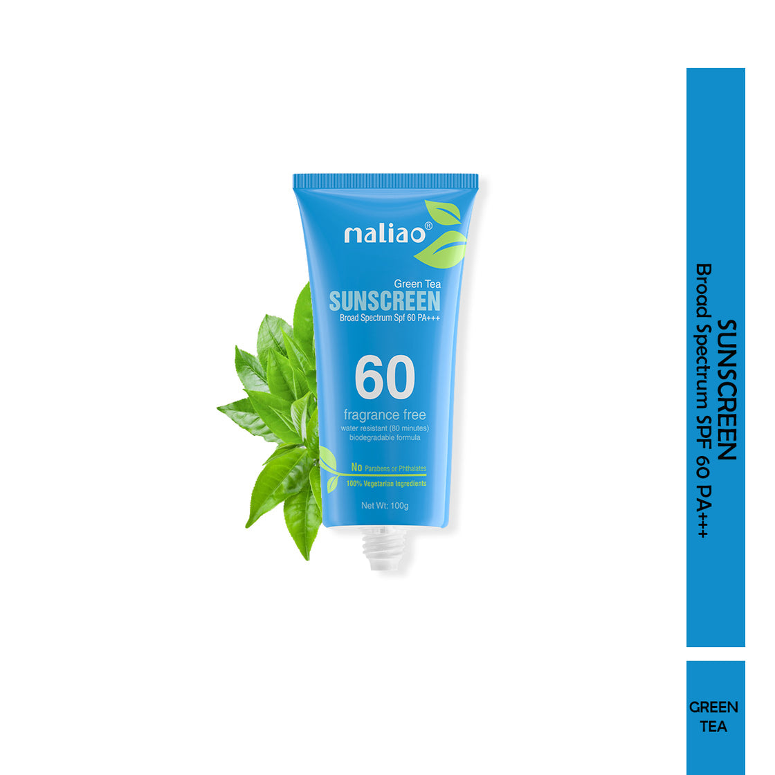 Maliao Green Tea Water Resistant Sunscreen - Broad Spectrum SPF 60 PA+++ 100g