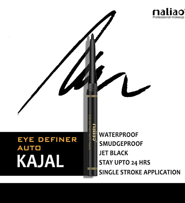 Maliao Eye Definer Auto Kajal - 24HR Waterproof Jet Black, Smudge-Proof Formula