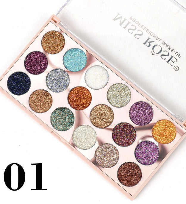 Miss Rose 18 Color Glitter Eyeshadow Palette