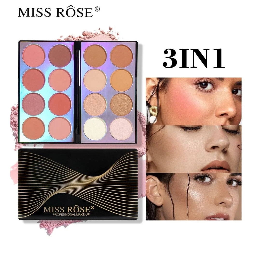 Miss Rose 3in1 Blush + Highlighter + Contour Palette