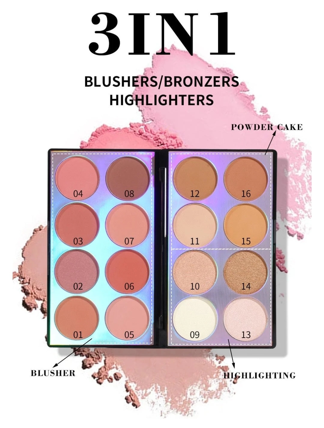 Miss Rose 3in1 Blush + Highlighter + Contour Palette